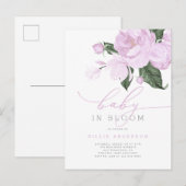 薄紫フローラベビー開花ガールシャワー インビテーションポストカード (正面/裏面)