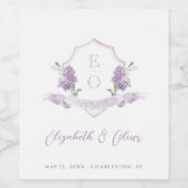 薄紫フローラモノグラム結婚クレスト ワインラベル (シングルラベル)