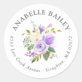 薄紫フローララウンド差出人住所ラベル ラウンドシール (正面)