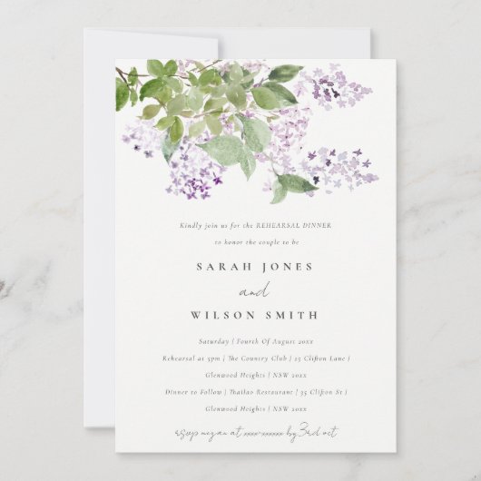 薄紫フローラリースコテージガーデンリハーサルディナー 招待状 (正面)