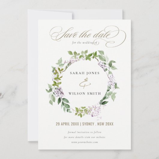 薄紫フローラリースコテージ庭園の結婚式 セーブザデート (正面)