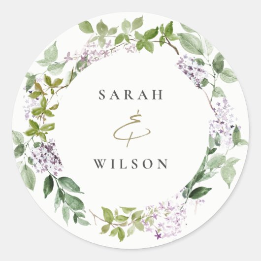 薄紫フローラリースコテージ庭園の結婚式 ラウンドシール (正面)