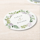 薄紫フローラリースコテージ庭園の結婚式 ラウンドペーパーコースター (アングル)