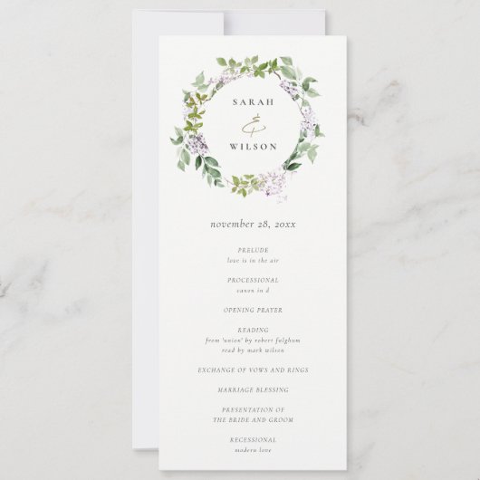 薄紫フローラリースコテージ結婚式 プログラム (正面)