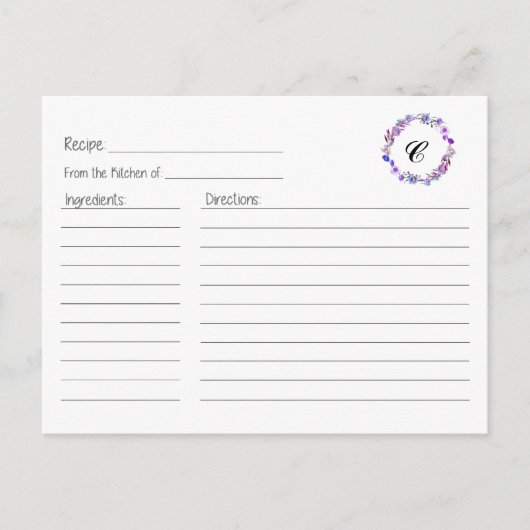 薄紫フローラリースレシピカード ポストカード (正面)