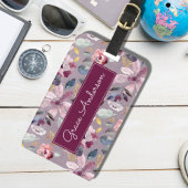 薄紫フローラルパターン金箔モノグラム ラゲッジタグ