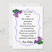 薄紫フローラ写真の卒業サンキューカード 招待状 (裏面)