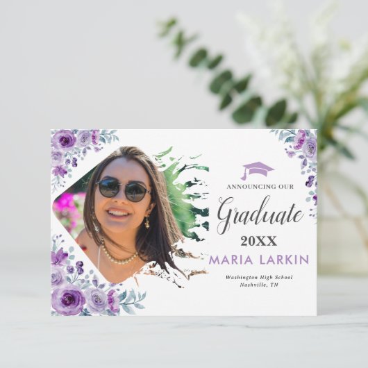 薄紫フローラ写真の卒業発表 出欠カード (スタンド正面)