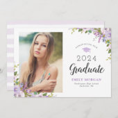 薄紫フローラ写真の卒業 案内状 (正面/裏面)
