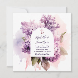 薄紫フローラ写真バイブル聖句クリスチャン結婚ズ 招待状