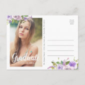 薄紫フローラ卒業パーティー招待状はがき 案内ポストカード (裏面)
