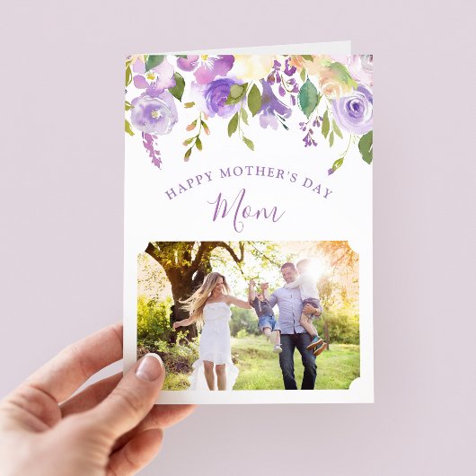薄紫フローラ母の日の母のための写真カード カード