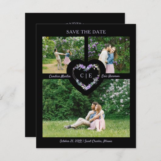 薄紫フローラ水彩ハートガーランド3枚の写真 (正面/裏面)