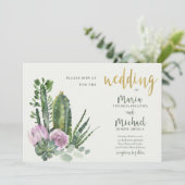 薄紫フローラ砂漠のサボテンの水の色結婚の 招待状 (スタンド正面)