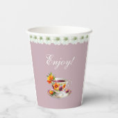 薄紫フローラ茶パーティーブライダルシャワー紙 紙コップ (裏面)