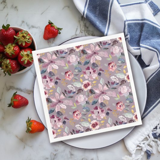 薄紫フローラ スタンダードカクテルナプキン