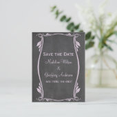 薄紫フローリッシュchalkboard日付はがきを保存 案内ポストカード (スタンド正面)