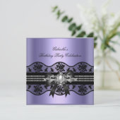薄紫ブラックレースパールエレガントバースデーパーティー 招待状 (スタンド正面)