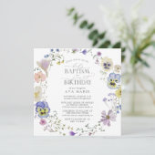 薄紫ブルーフローラ水色バプテスマ1st誕生日 招待状 (スタンド正面)