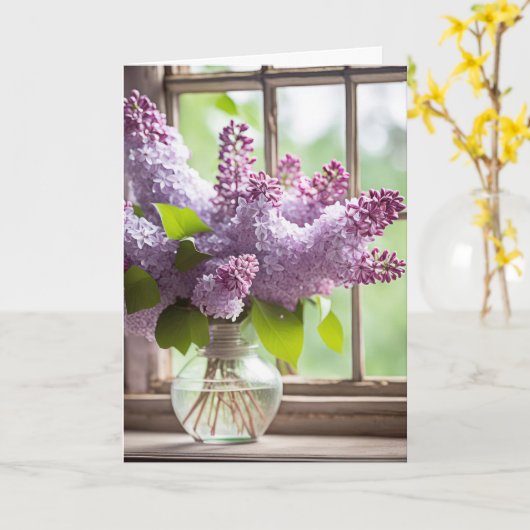 薄紫ブーケ誕生日 カード (黄色い花)