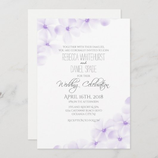 薄紫プルメリアフローラミニマリストウエディング招待状 招待状 (正面/裏面)