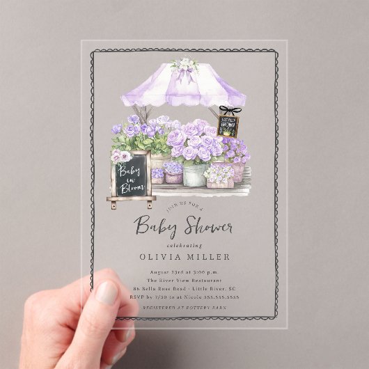 薄紫ベビー開花シャワー招待状 アクリル招待状 (インサイチュ (ポータブル))