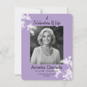 薄紫ホワイトフローラお祝いの写真カード 招待状 (正面)
