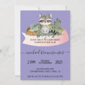 薄紫ボホアニマルラクーン熱帯赤ちゃんシャワー 招待状 (正面)