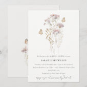 薄紫ボホワイルドフラワーファーンボタニカルブライダルシャワー 招待状 (正面/裏面)