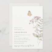 薄紫ボホワイルドフラワーファーンボタニカルブライダルシャワー 招待状 (正面/裏面)