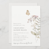 薄紫ボホワイルドフラワーファーンボタニカル婚約 招待状 (正面/裏面)