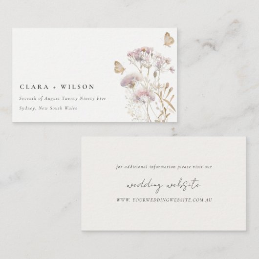 薄紫ボホワイルドフラワーファーンボタニッ結婚クス エンクロージャーカード (正面/裏面)