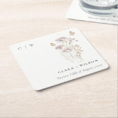 薄紫ボホワイルドフラワーファーンボタニッ結婚クス スクエアペーパーコースター (アングル)