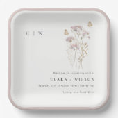 薄紫ボホワイルドフラワーファーンボタニッ結婚クス ペーパープレート (正面)