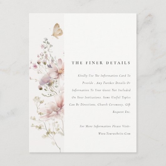 薄紫ボホワイルドフラワーファーン結婚の葉の詳細 エンクロージャーカード (正面)