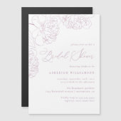 薄紫ミニマリスト手描き牡丹ブライダルシャワー マグネット招待状 (正面/裏面)