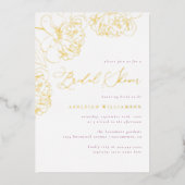 薄紫ミニマリスト手描き牡丹ブライダルシャワー 箔招待状 (正面)