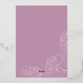 薄紫ミニマリスト手描き牡丹ブライダルシャワー 箔招待状 (裏面)
