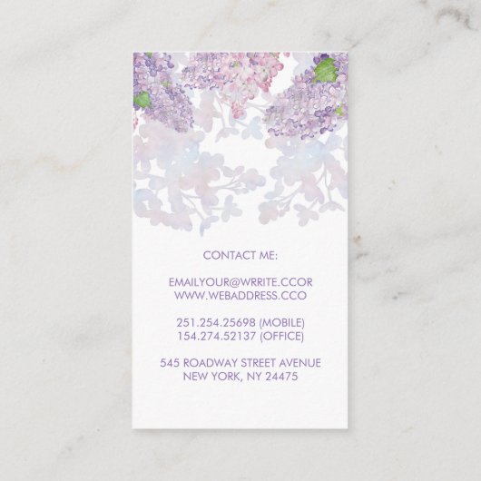 薄紫メイスンジャールブーケフローラウォーターエレガントカラー 名刺 (裏面)