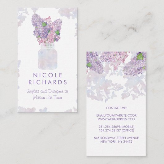薄紫メイスンジャールブーケフローラウォーターエレガントカラー 名刺 (正面/裏面)
