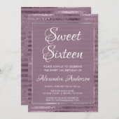 薄紫メタリックフォイル甘い16誕生日パーティー 招待状 (正面/裏面)