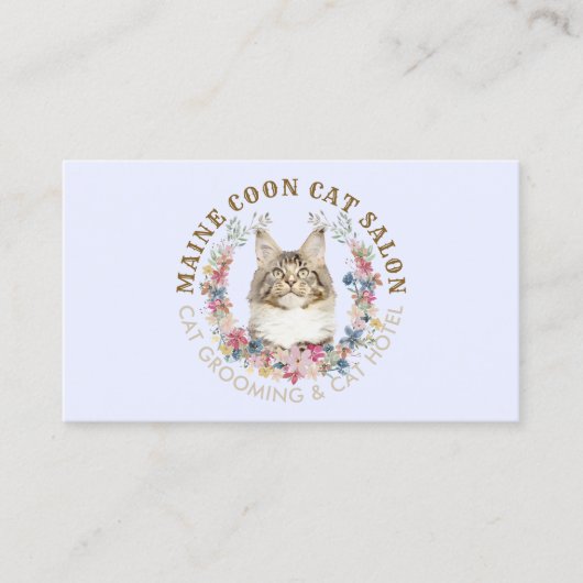 薄紫メーヌクーンキャットグルーミングサロンペットスパ 名刺 (正面)