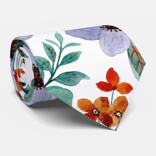 薄紫モダンかわいらしフローラ水彩模様 ネクタイ (ロール)