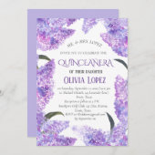 薄紫モダンキンセアニラパープルラベンダー誕生日 招待状 (正面/裏面)