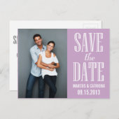 薄紫モダンタイポグラフィ日付ポストカードの保存 案内ポストカード (正面/裏面)