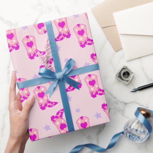 薄紫モダンピンク女性のカーボーイウエスタンブーツスターズ ラッピングペーパー (ギフト)