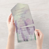 薄紫モダンフラワーオンセージ緑ディナー オールインワン招待状 (貼ってはがせる)