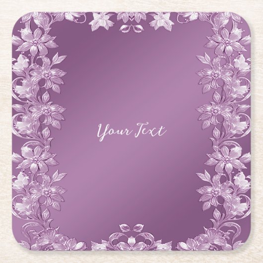 薄紫モダンフローラ紙コースター スクエアペーパーコースター (正面)