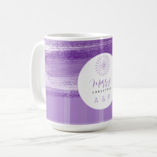 薄紫モダンプレイドモノグラム コーヒーマグカップ (正面左)