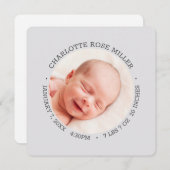 薄紫モダンベビー誕生発表写真カード 案内状 (正面/裏面)